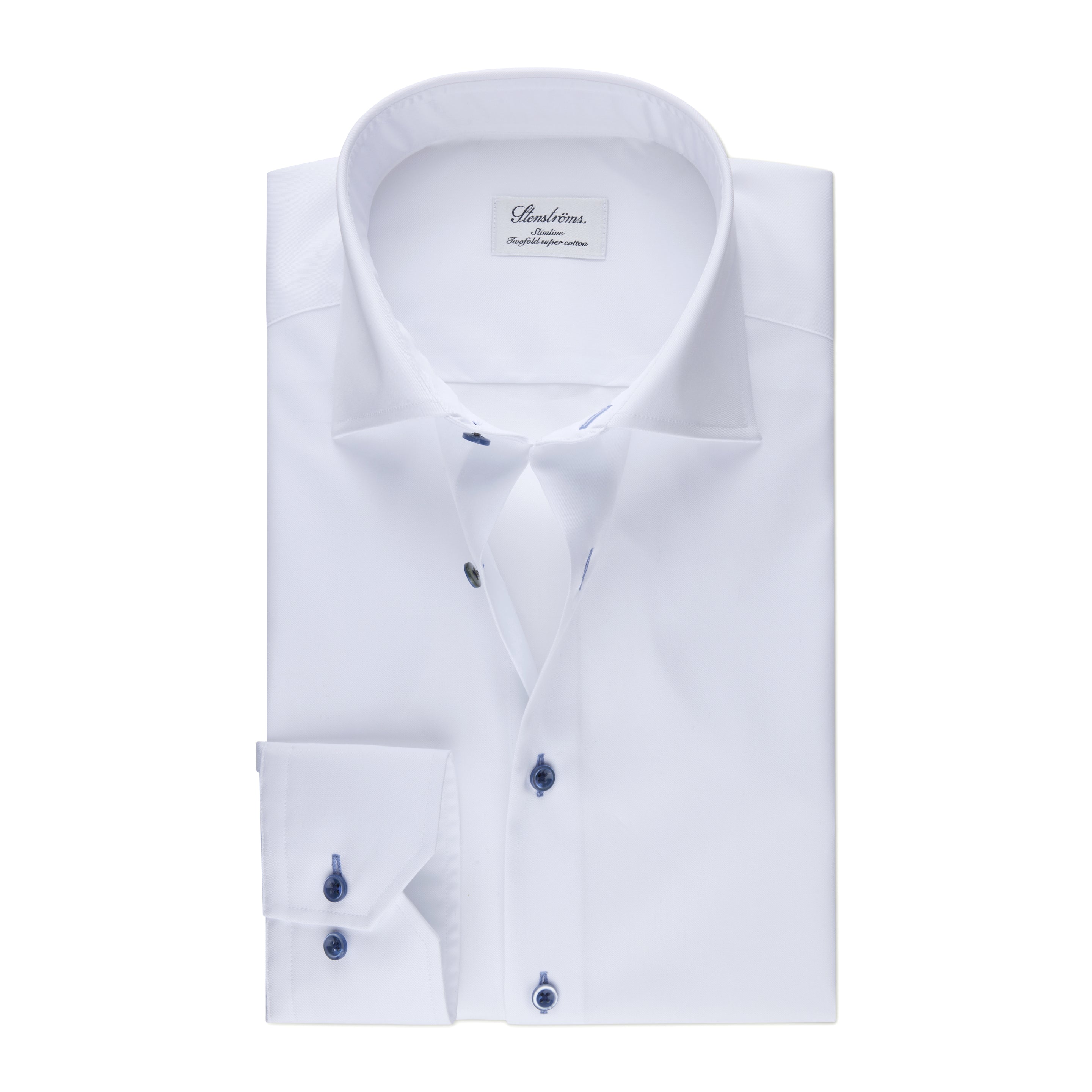 White Twill Slimline Shirt with Blue Contrast Buttons and Buttonholes ...