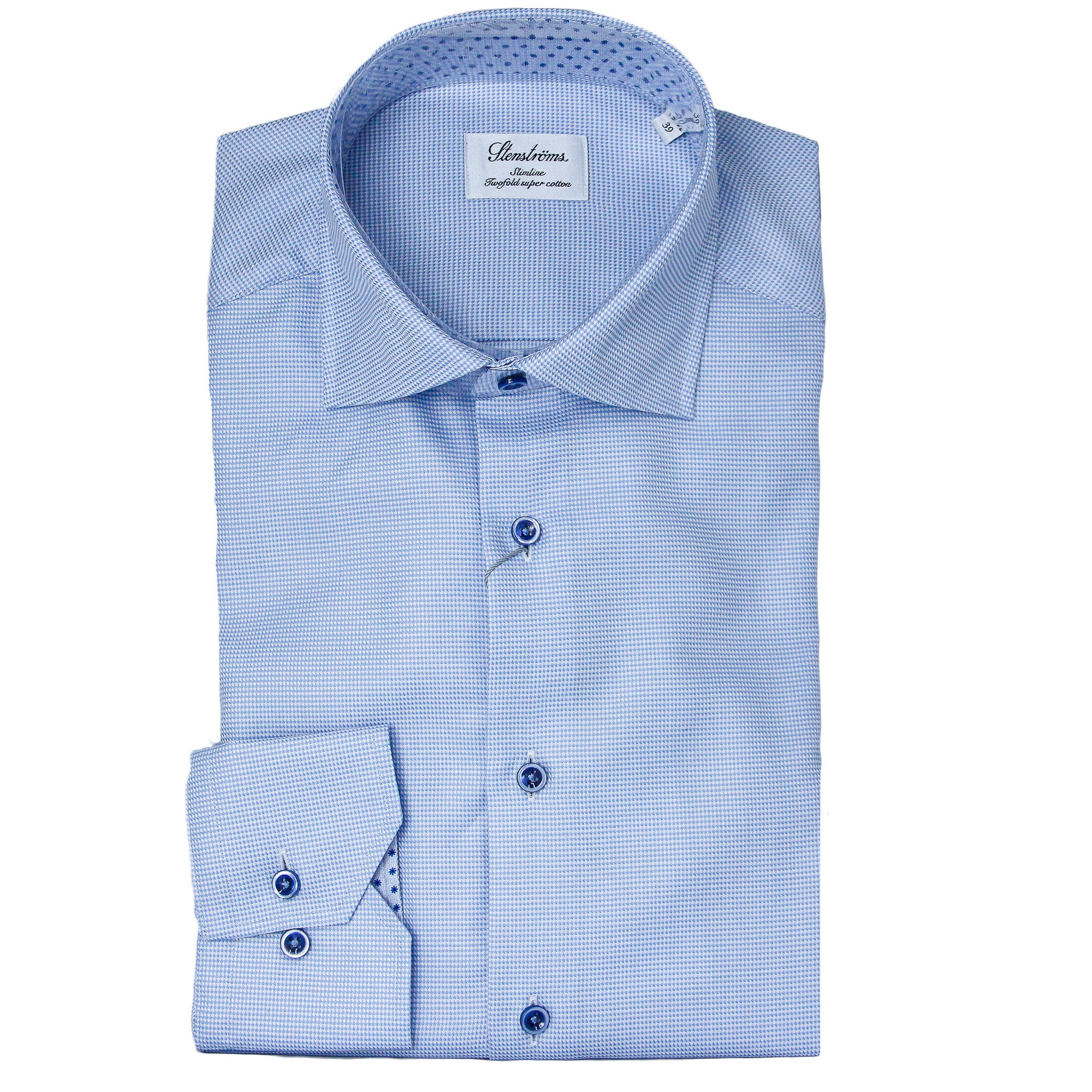 Light Blue w/ Contrast Buttons & Trim Slimline Shirt - Stenströms ...