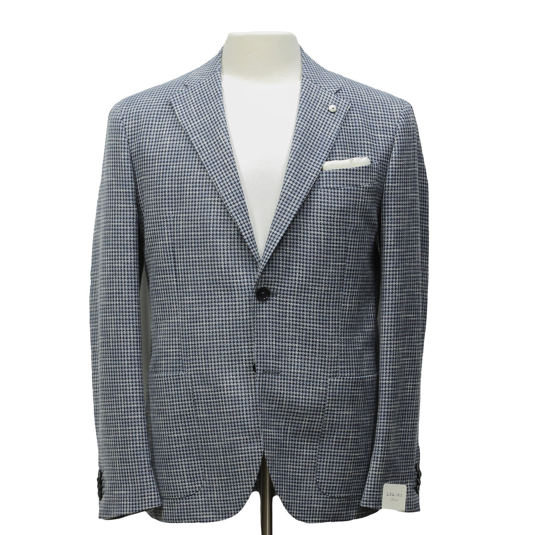 Blue Houndstooth Wool Cotton Linen Unconstructed Contemporary Sport Coat L.B.M. 1911