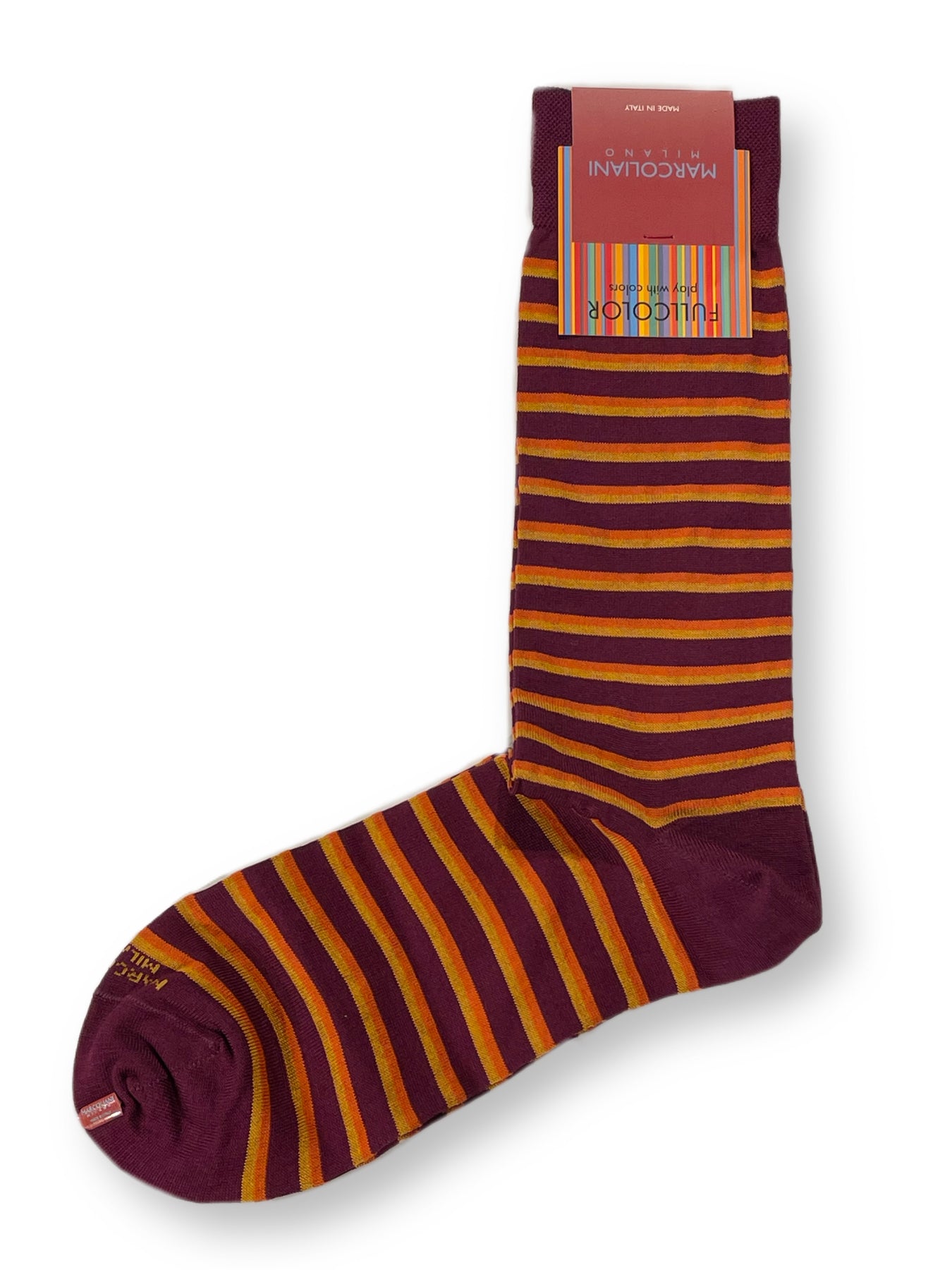 Bordeaux Double Stripe Pima Cotton Mid-Calf Sock - Marcoliani