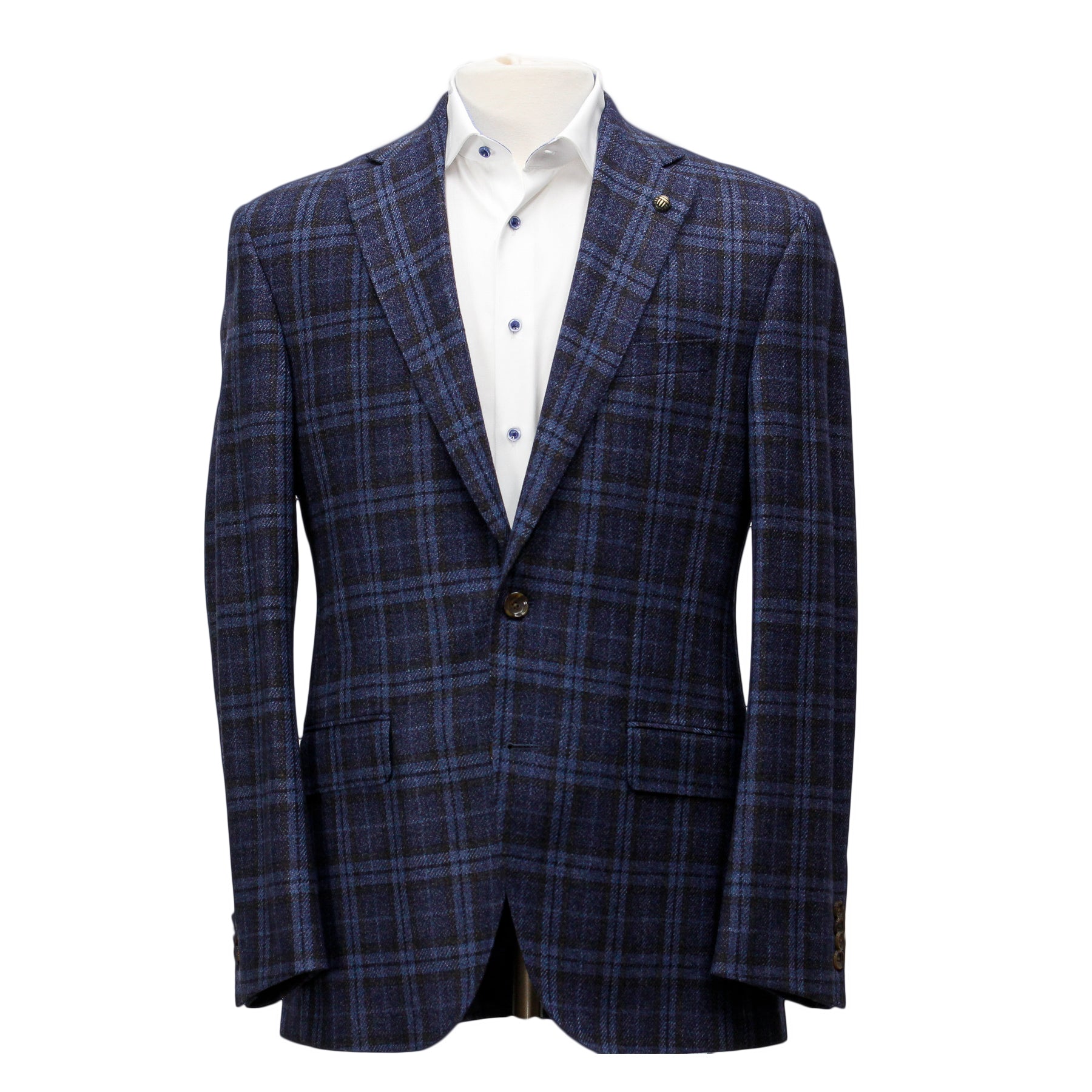 Jack Victor - 1913 Collection Blue Check Wool Silk Classic Fit Sport Coat