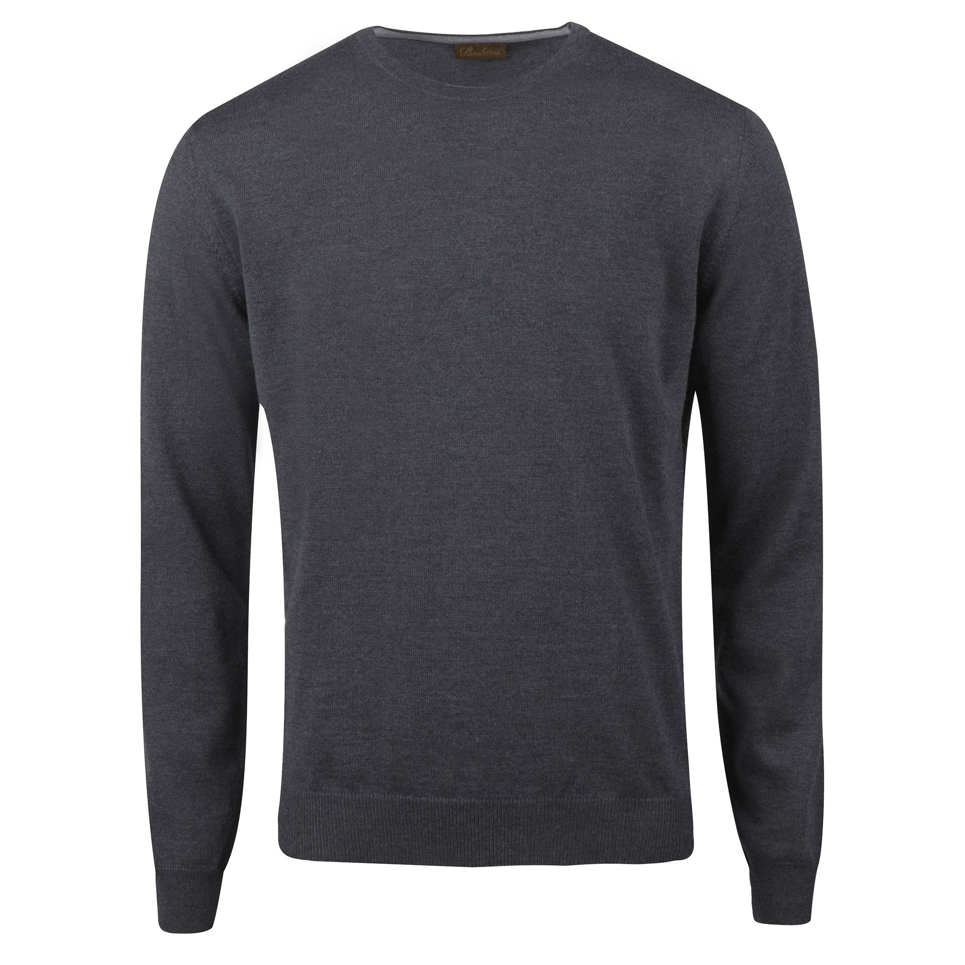 Charcoal Grey Merino Crew Neck with Elbow Patch - Stenstroms – Boutique ...